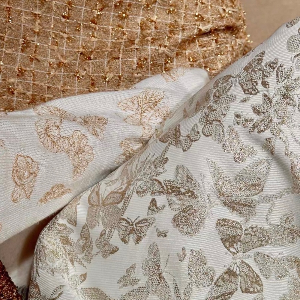 Butterfly Golden Brocade Cream Midi Skirt